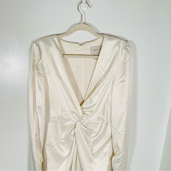 NEW BHLDN Maya Long-Sleeve Twist Satin Mini Dress Ivory Wedding Party Neutral - Picture 5 of 9